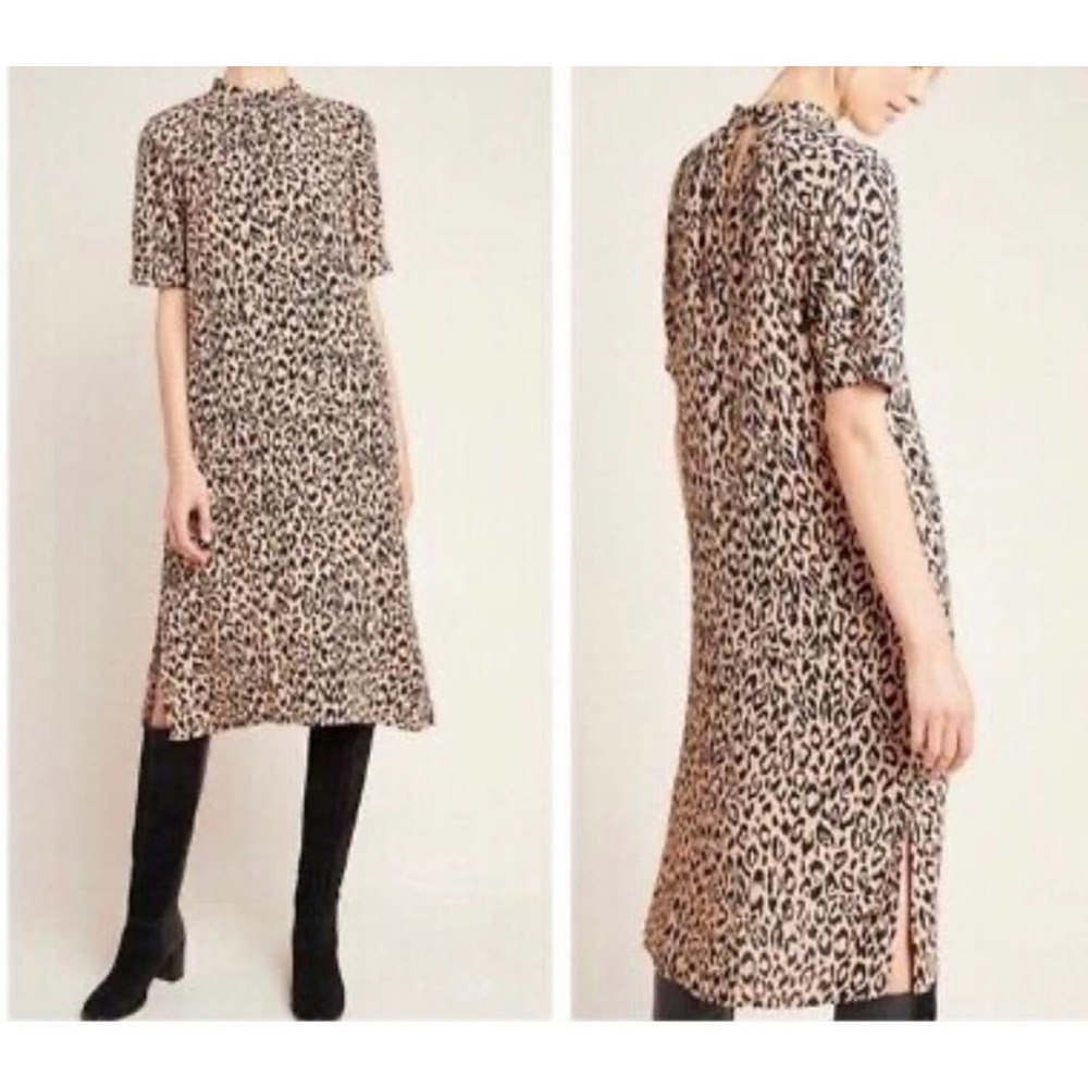 Anthropologie Mackenzie Leopard Tunic Dress Keyhole Size Small